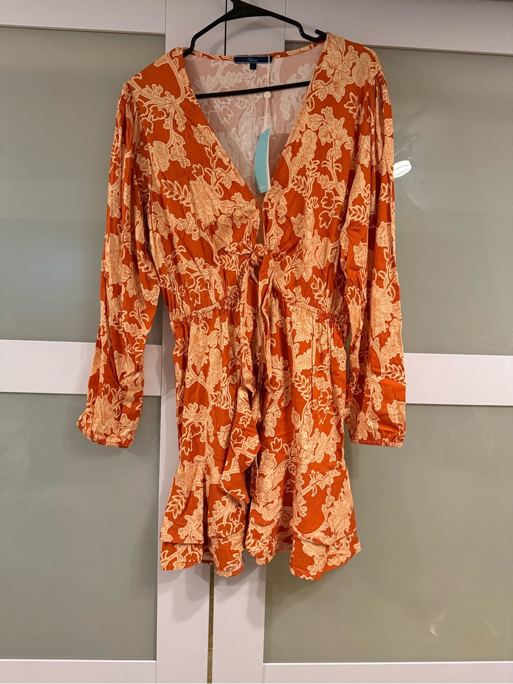 Shore Resort Wear Rust Orange Floral Tie-Front Mini Dress